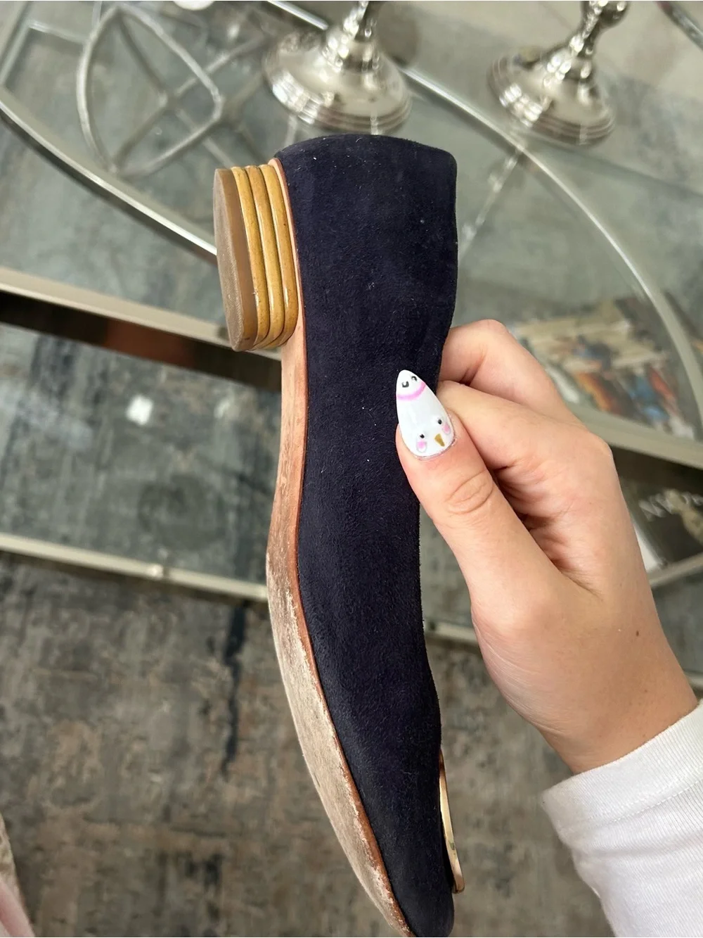 Tory Burch Navy Suede Flats with Gold Disc